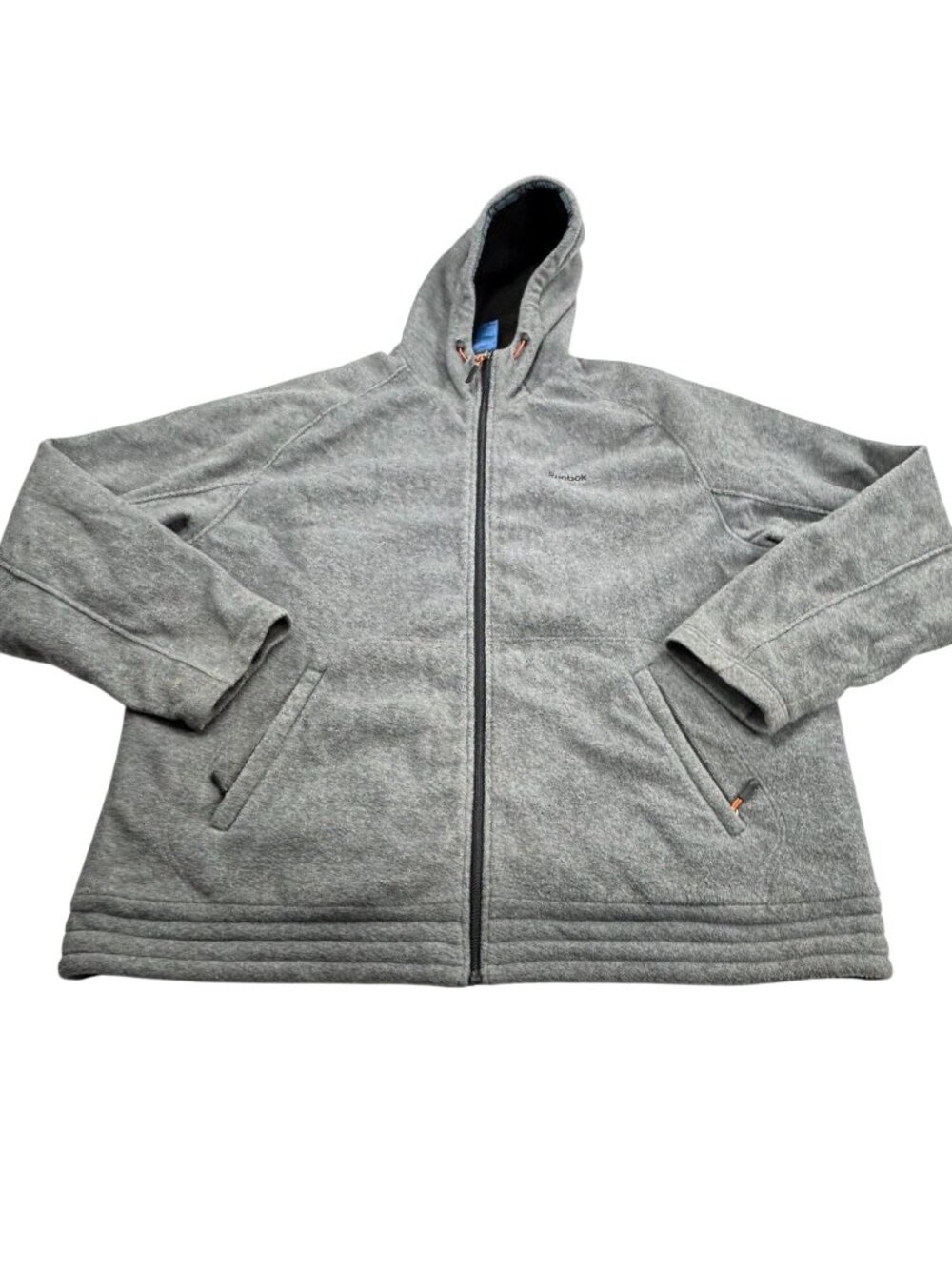 Reebok XXL Grey Full-Zip Hooded Fleece Jacket Mens Polyester Outerwear